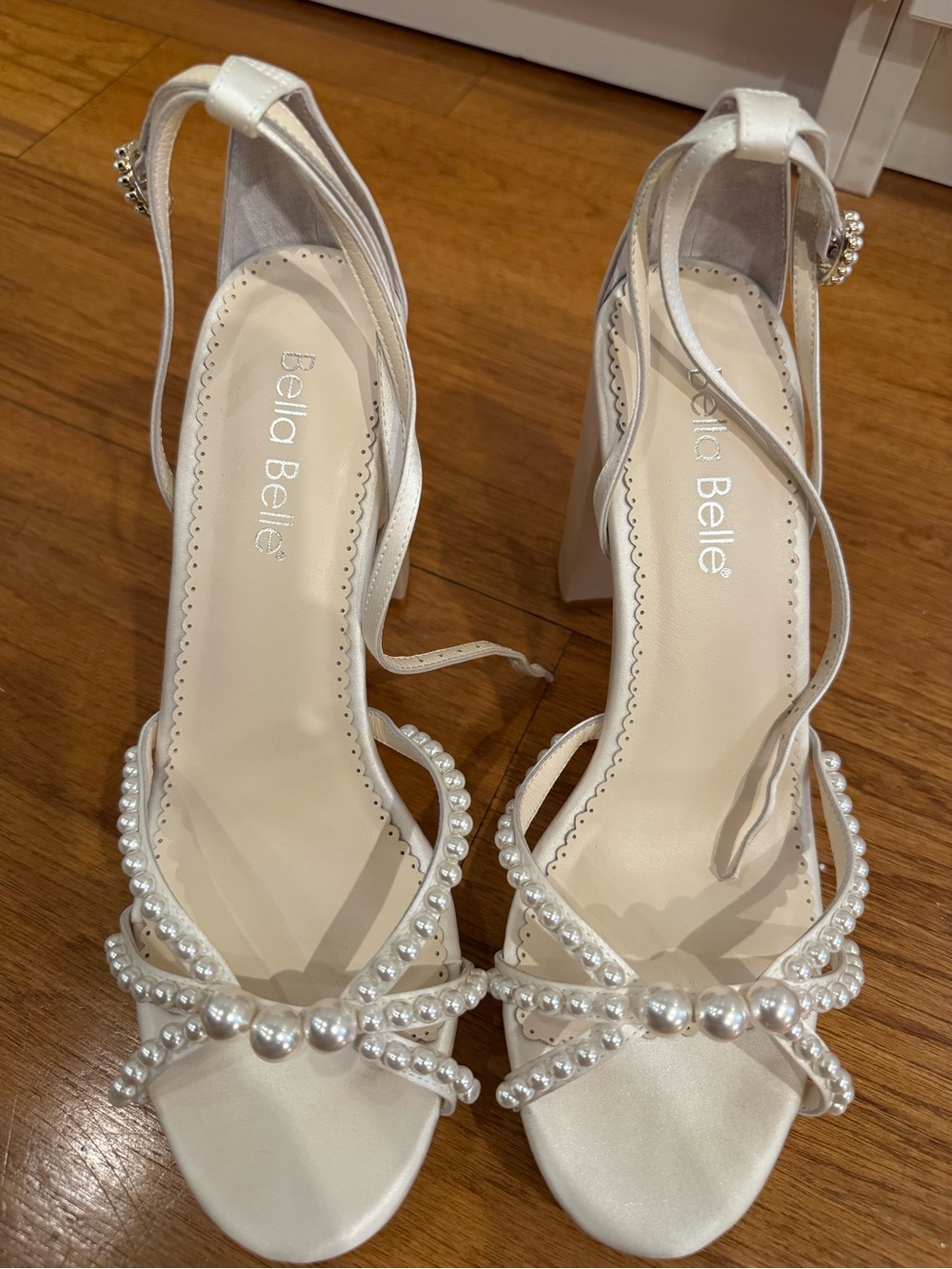 Bella Belle, Lola Platform Pearl Open Toe Block Heel, 8.5